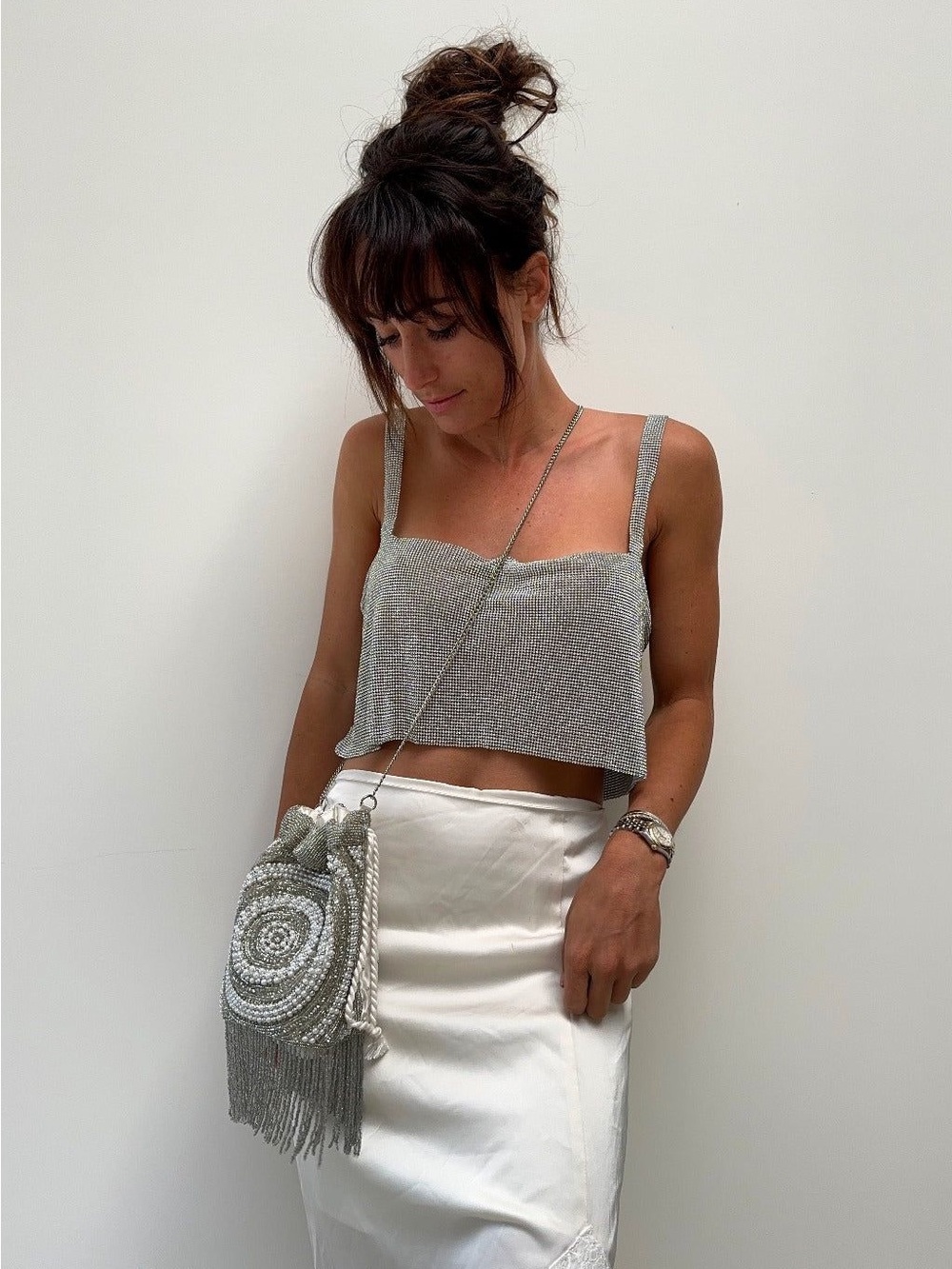 12th tribe Marine Silver Rhinestone Chainmail Tank